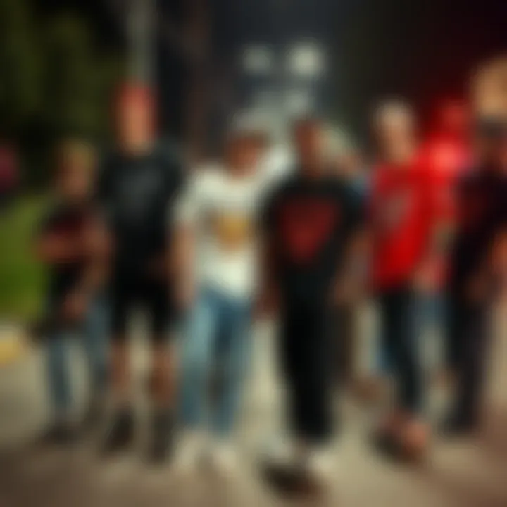 Community of Ed Hardy Enthusiasts A group of skateboarders showcasing their Ed Hardy T-shirts