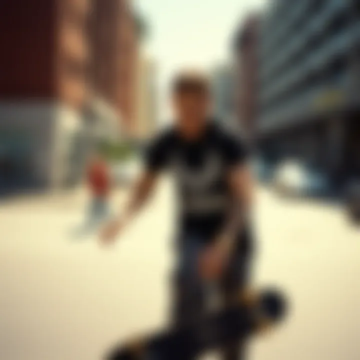 Skate Culture in Motion Skateboarder wearing an Ed Hardy T-shirt in an urban setting