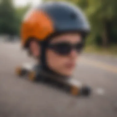 Safety gear for electric skateboard riders, showcasing helmets and pads