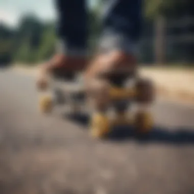 A close-up of electric skateboard technology and features.