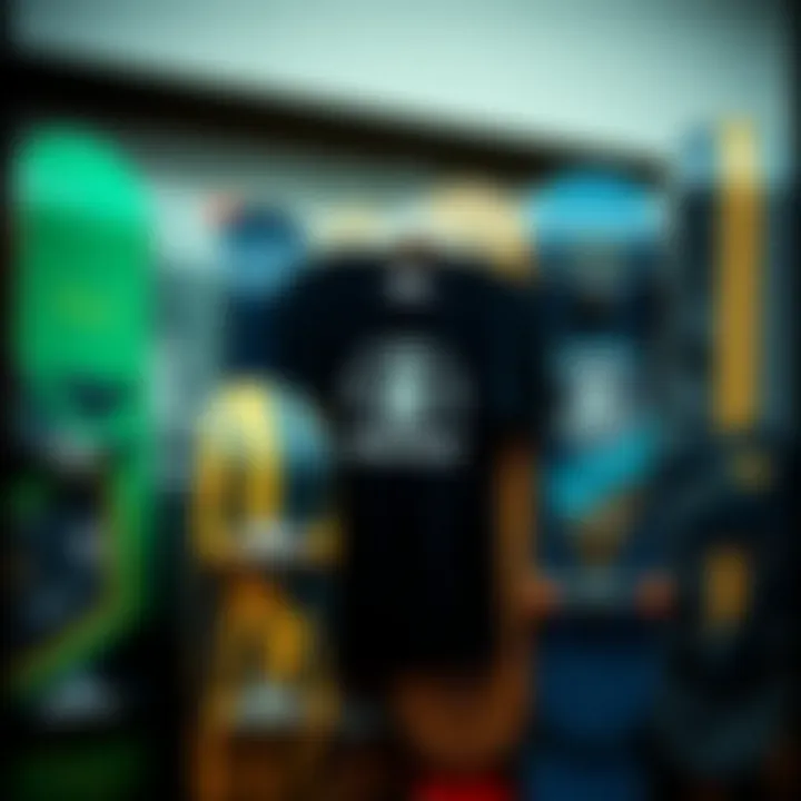 Group of skateboards showcasing Element shirts