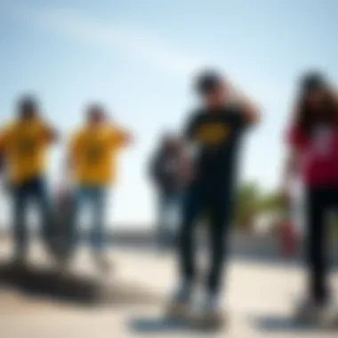 Group of skateboarders showcasing diverse skate styles in Enjoi Jeans