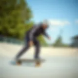 A stylish skateboarder demonstrating the versatility of a track suit on a skate park.