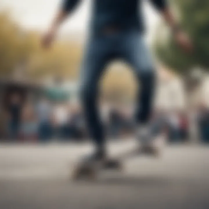 Skater performing tricks while wearing skinny jeans