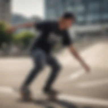 A skater performing tricks while wearing a switch t-shirt