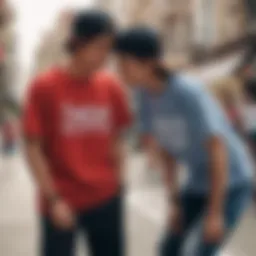 A street scene showcasing skaters wearing switch t-shirts