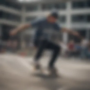 A skateboarder demonstrating layering techniques during a trick