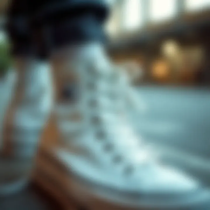 Close-up of the white platform Converse showcasing design details
