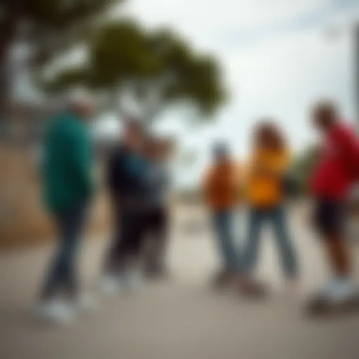 Group of skaters discussing in a skate park