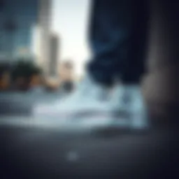 Stylish white platform Converse in an urban setting