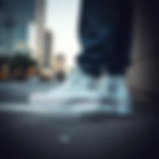 Stylish white platform Converse in an urban setting