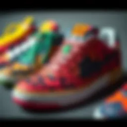 A close-up of vibrant skate shoe designs showcasing innovative patterns and materials