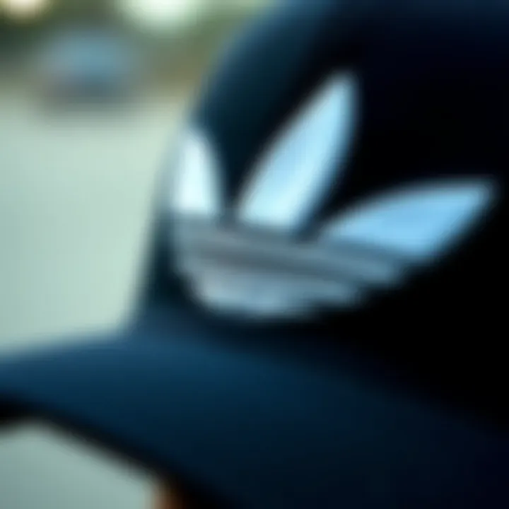 Close-up of the Adidas logo hat highlighting its design elements
