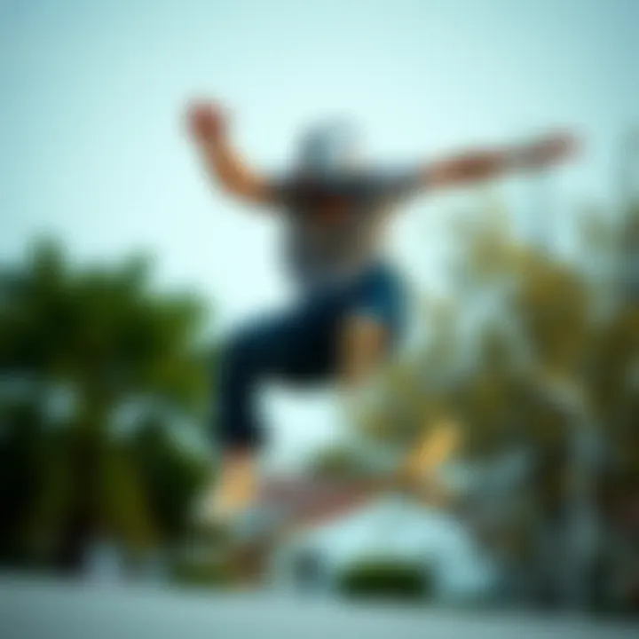 Skateboarder wearing an Adidas logo hat during a trick