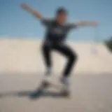 Dynamic skater showcasing an Adidas shirt while performing tricks