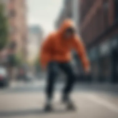 Skateboarder in a Nike Hoodie Skateboarder wearing a durable Nike hoodie in an urban setting