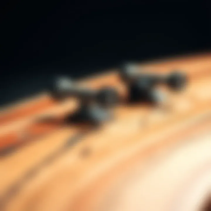 Close-up of skateboard deck construction materials highlighting quality and design