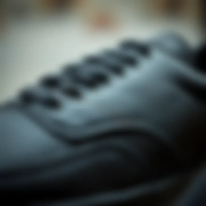 Close-up of the texture of black leather used in Vans