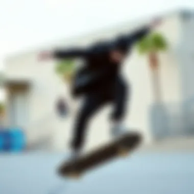 Skater performing tricks while wearing all black leather Vans