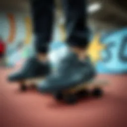 All black leather Vans styled on a skateboarding deck