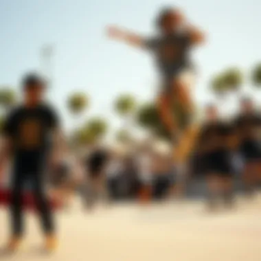 A vibrant skate park filled with skateboarders embracing the culture.