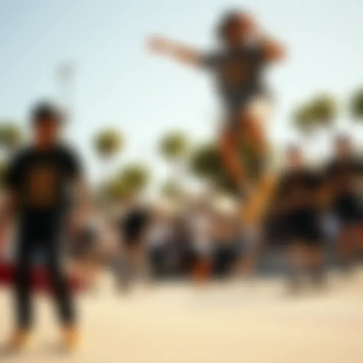 A vibrant skate park filled with skateboarders embracing the culture.