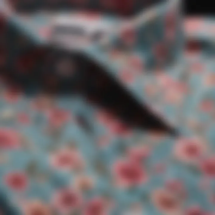 A close-up of fabric textures used in floral button-down shirts