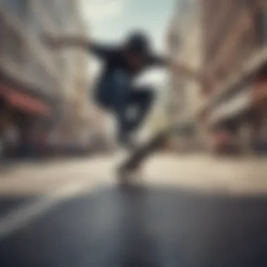 A skater executing a stylish low pro trick on a city street.