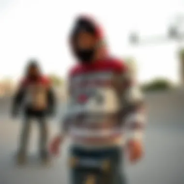 Skaters wearing Aztec sweatshirts during a skate session