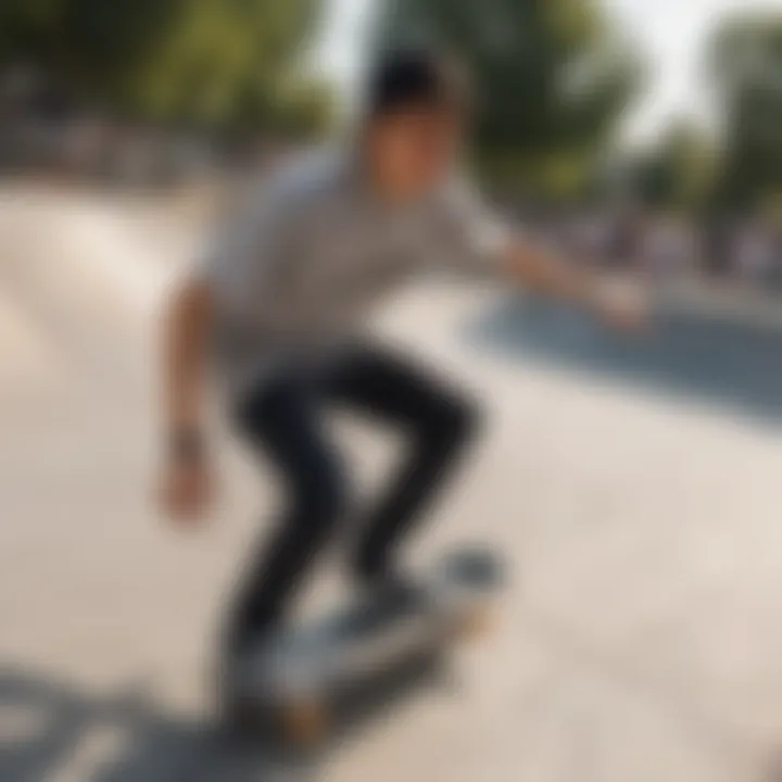 Skateboarder wearing a stylish dad hat at a skate park