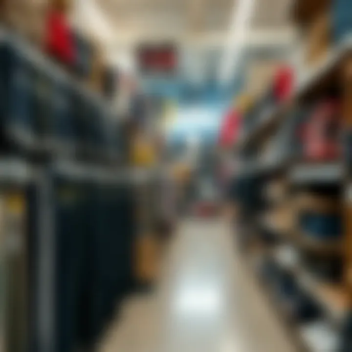A well-organized thrift store section dedicated to second-hand Dickies work pants.