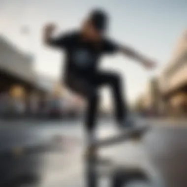 Skateboarder performing tricks while wearing black glitter Vans, highlighting functionality