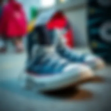 A stylish composition featuring black hi-top Converse and skate gear