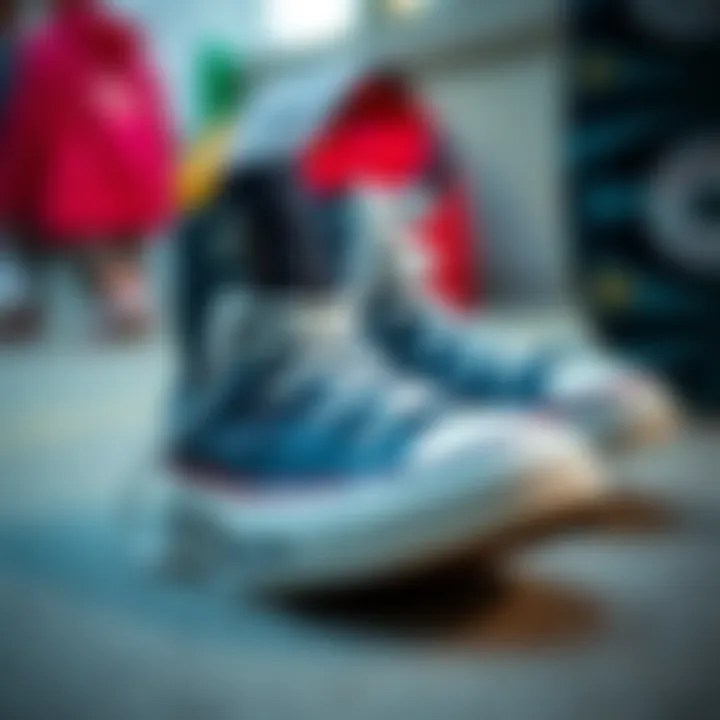 A stylish composition featuring black hi-top Converse and skate gear