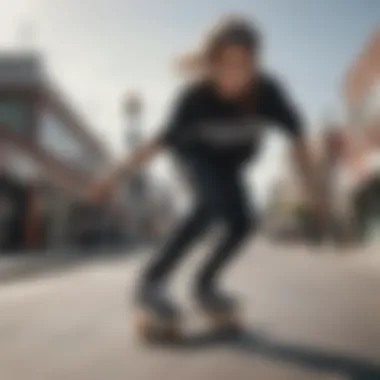 Female skater showcasing black leather Vans