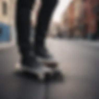 Stylish black leather Vans on a skateboard