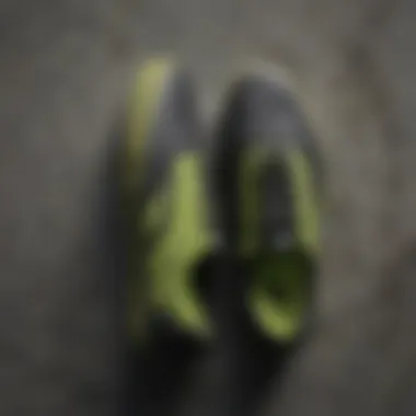 Close-up of the texture of black and lime green Vans