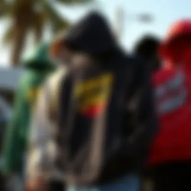 A collection of vintage Santa Cruz hoodies showcasing the evolution of design