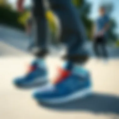 Trendsetting skateboarders sporting blue New Balance sneakers