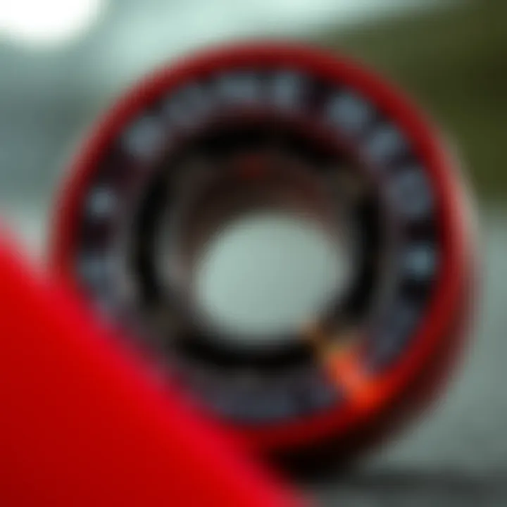 Detailed close-up of Bones Red skateboard bearing showcasing its precision engineering