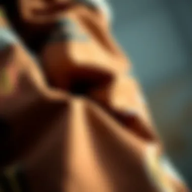 Close-up of fabric details of brown graphic shorts