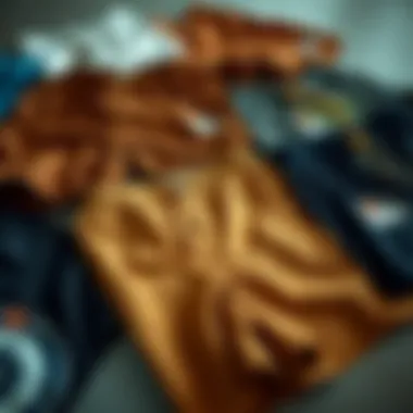 Various styles of brown graphic shorts laid out