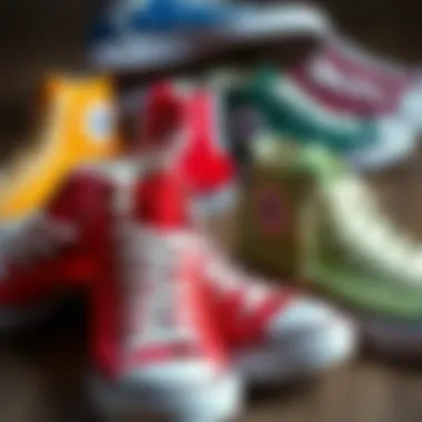Stylish arrangements of Converse High Tops in various colors