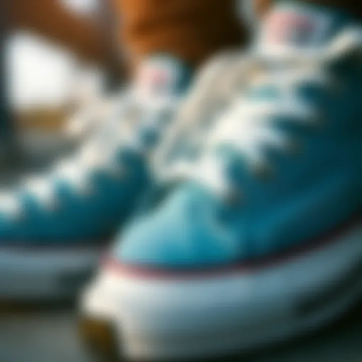 A close-up of Converse shoe details suitable for skateboarding