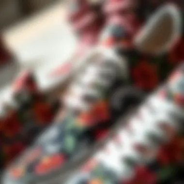 Artistic Expression in Floral Designs Close-up of intricate floral patterns on Vans shoes highlighting artistic design.