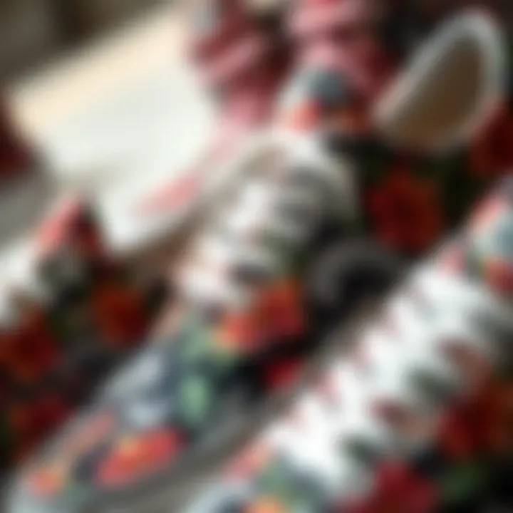Artistic Expression in Floral Designs Close-up of intricate floral patterns on Vans shoes highlighting artistic design.