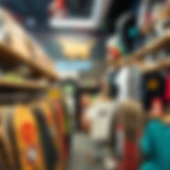 Skate Gear and Apparel in a Denver Shop A display of skate gear and apparel, representing the diverse offerings of Denver's skate shops.