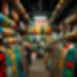 A vibrant interior of a local Denver skate shop, showcasing an array of skateboards and accessories.