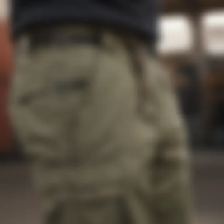 A view of cargo pants pockets, emphasizing practicality for skaters.