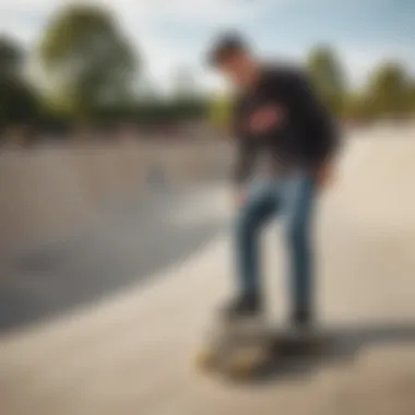 Skateboarder wearing Dickies apparel at a skate park